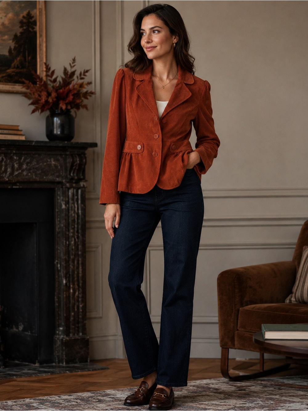 Elementz Rust Suede Peplum Blazer
